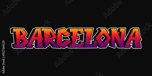 Barcelona graffiti text typography style on black background