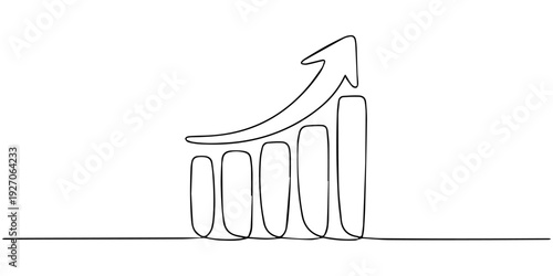 Increasing bar chart continuous one line drawing icon