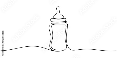 Baby bottle continuous one line drawing art icon