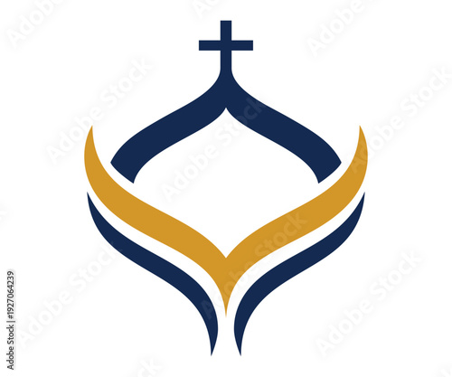 A golden vector cross icon featuring a holy religious symbol of faith and christ for church design or a catholic bible sign emblem