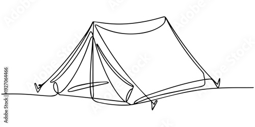 continuous one line drawing Camping tent line icon