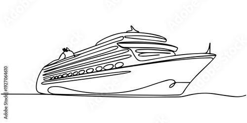continuous one line drawing Cruise ship vector line drawing