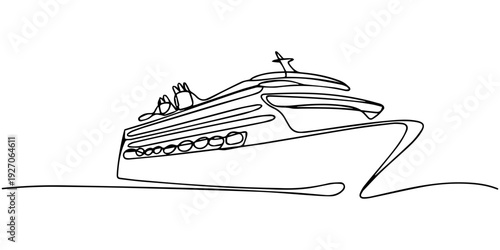 continuous one line drawing Luxury yacht vector illustration