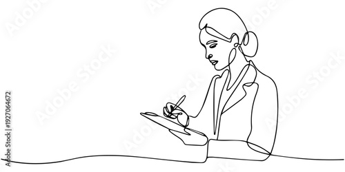 continuous one line drawing woman writing