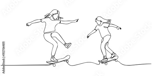 continuous one line drawing skateboarders