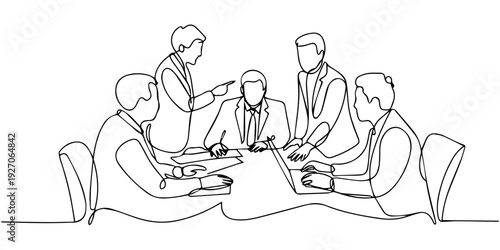 continuous one line drawing Business team meeting line art vector