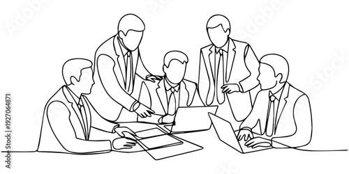 continuous one line drawing Business team meeting icon
