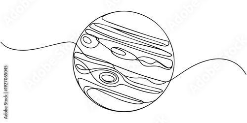 continuous one line drawing Jupiter planet line art icon