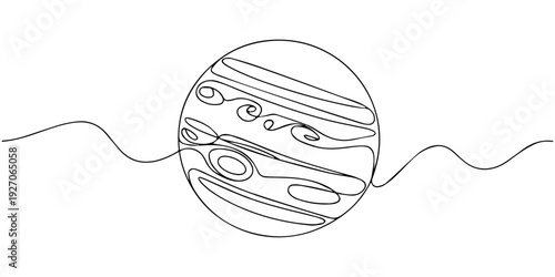 continuous one line drawing Jupiter planet line art vector