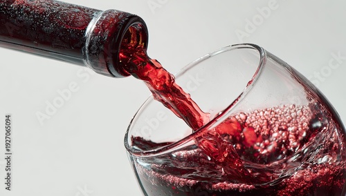 Red Wine Being Poured From Bottle Into Glass Close Up.