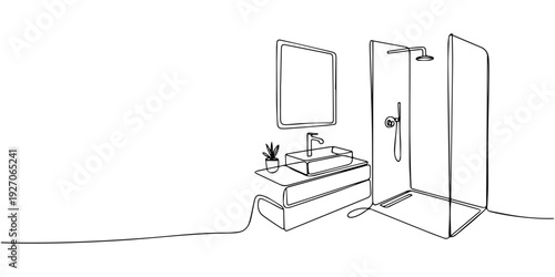 Bathroom interior continuous one line drawing