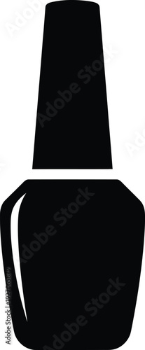 A simple black silhouette of a nail polish bottle on a white background.