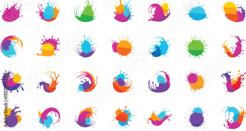 Vibrant colorful paint splatter collection for design