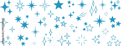 Blue star shapes and designs on white background sparkling decorative elements for creative projects and designs