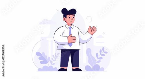 A cartoon man in a suit and tie gives a thumbs up