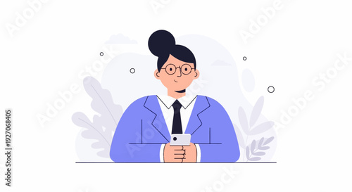 Wallpaper Mural Professional woman in suit with phone, surrounded by abstract plants Torontodigital.ca