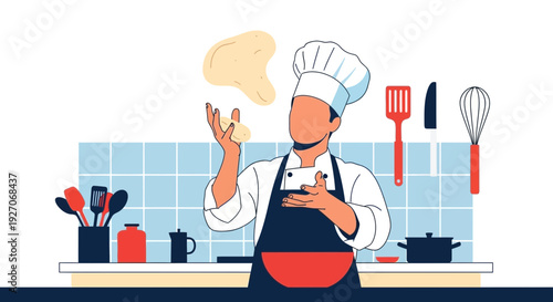 Chef Cooking with Spatula in Kitchen.