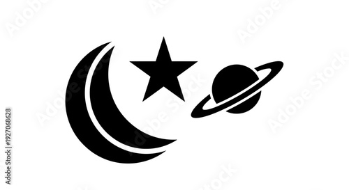 Islamic Symbol Crescent Moon Star Planet.