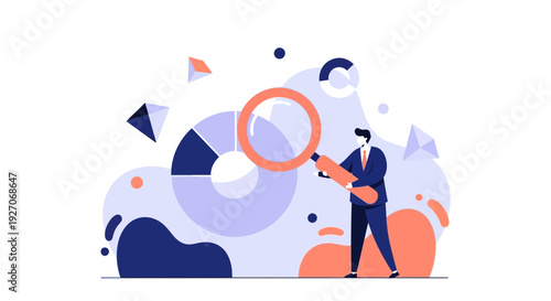 Man Examining Data with Magnifying Glass.