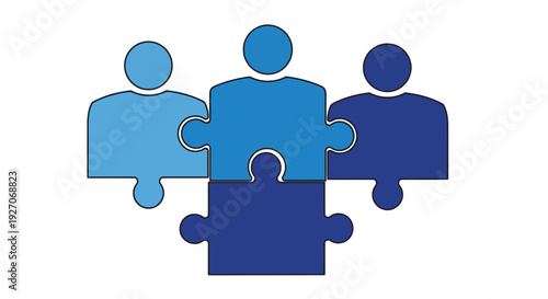 Three Puzzle Pieces Representing Teamwork Unity.