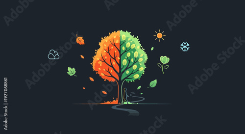 Tree with Changing Leaves and Symbols.