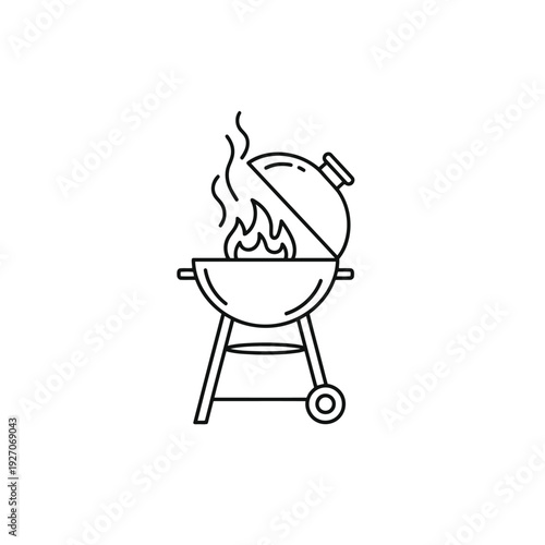 Charcoal Grill Icon with Flames for Outdoor Cooking