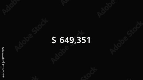 One million dollar counting animation from zero to one million on a transparent background, 0 to 1,000,000 dollar money counter animation with alpha channel in 4k.

