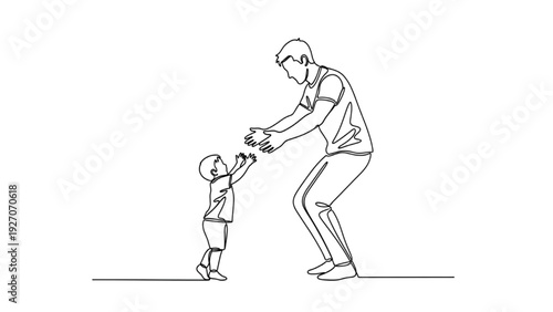 Black Continuous Line Art Father Trying to Catch Son | One Line Parenting Illustration