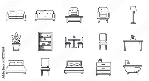 Minimalist Furniture Icons Set - Line Art Home Decor Collection
