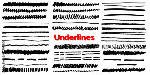 Collection of various black brushstroke lines and handwritten underlines