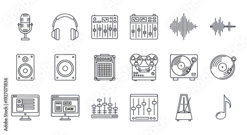 Music Production Icons - Audio Equipment and Sound Design Elements