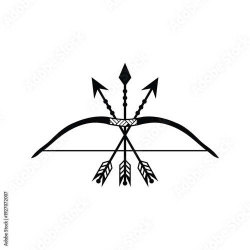 bow and three arrows flat illustration icon black and white aesthetic traditional ornament symbol