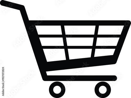 Black shopping cart silhouette icon isolated on white background, online retail ecommerce symbol for supermarket purchase, digital store and marketplace