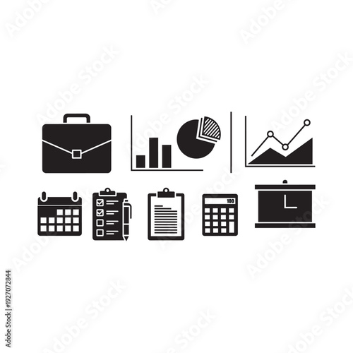 Business and finance icon set professional data management graphics