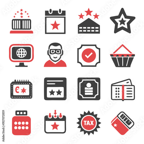 Set of flat styled icons featuring various business elements