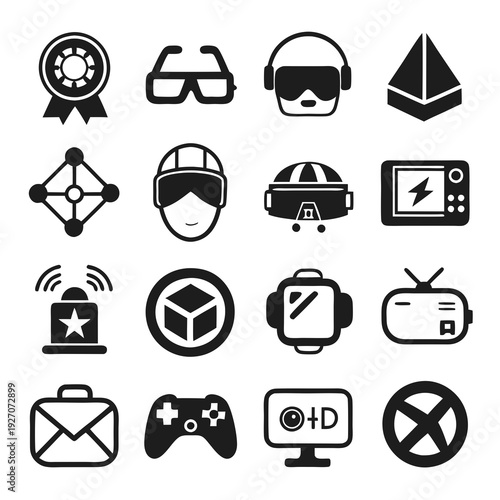Variety of gadget icons in black and white design