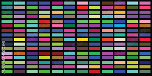 Vividly colored rectangular strips organized into perfect grid layout for creative design background or color matching reference guide for professional artists and digital makers