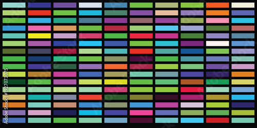 Multiple small rectangles in every color imaginable forming organized matrix of swatches perfect for color theory studies and artistic presentation backgrounds for digital content