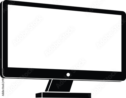 Computer monitor silhouette icon, desktop display screen illustration isolated on white background for technology and digital workspace concept