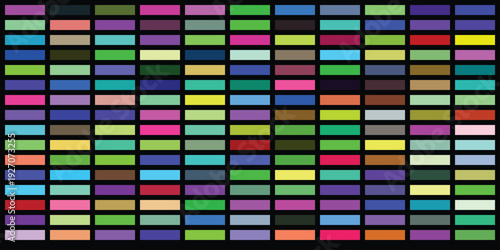 Intricate arrangement of small colorful rectangular tiles in uniform grid, presenting dynamic visual texture composed of diverse color variations and brightness levels for design