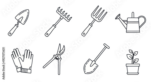 Gardening Tools Set Icon Vector - Outline Illustration