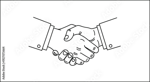 Handshake line art illustration, business partnership agreement concept isolated on white background for corporate deal and collaboration symbol