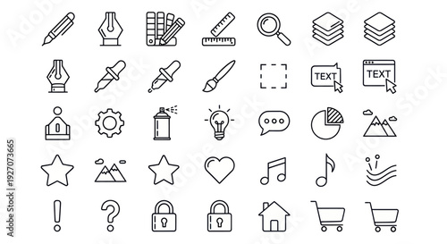 Graphic Design Icons Set: Tools, Creativity, and UI Elements