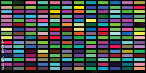Dynamic array of colorful rectangular blocks forming an abstract grid on a dark background, showcasing a wide range of bright and varied hues