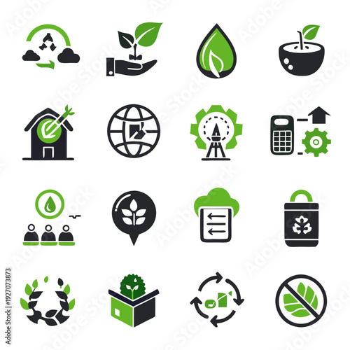 Vector illustration icons depicting environmental protection and ecology