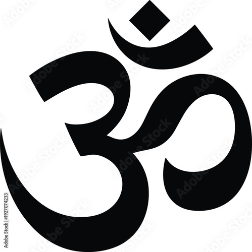 Om symbol silhouette icon, sacred Hindu Aum spiritual sign isolated on white background for yoga meditation and religious concept
