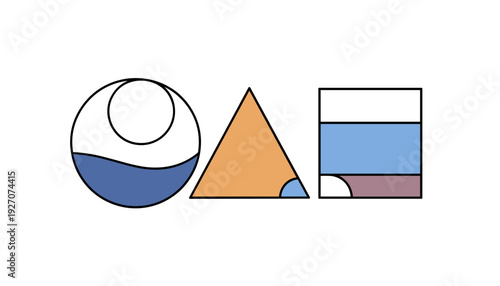 Minimalist Abstract Vector Illustration Featuring Geometric Shapes Including a Circle Triangle and Square with Modern Flat Design Elements and Vibrant Colors on a Clean White Background.