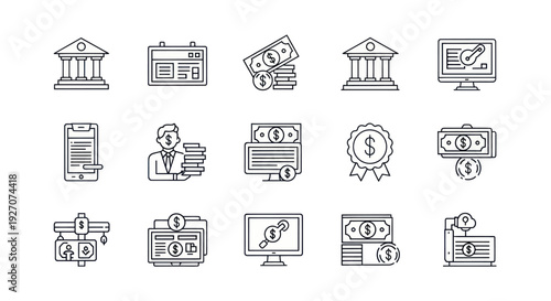 Financial Icons Set: Banking, Money, Investment, Business, and Economy