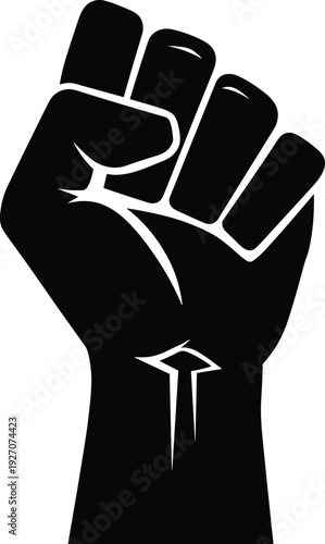 Raised fist silhouette symbol of protest and power, strong hand gesture illustration isolated on white background for activism concept