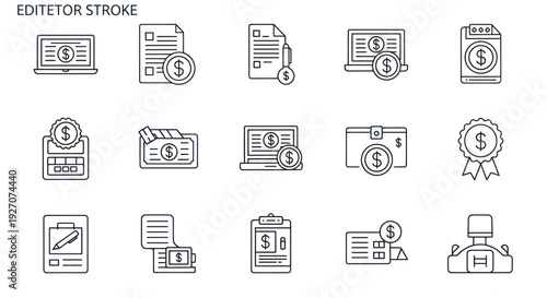 Financial Icons Set: Money, Banking, and Business Transactions